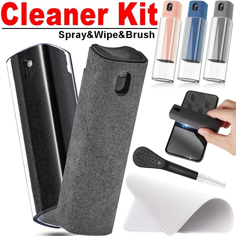Screen Cleaner Spray Wipe for Laptop Monitor Phone PC Tablet Glass IPhone Touchscreen Polishing Cloth Cleaner Brush Cleaning Kit