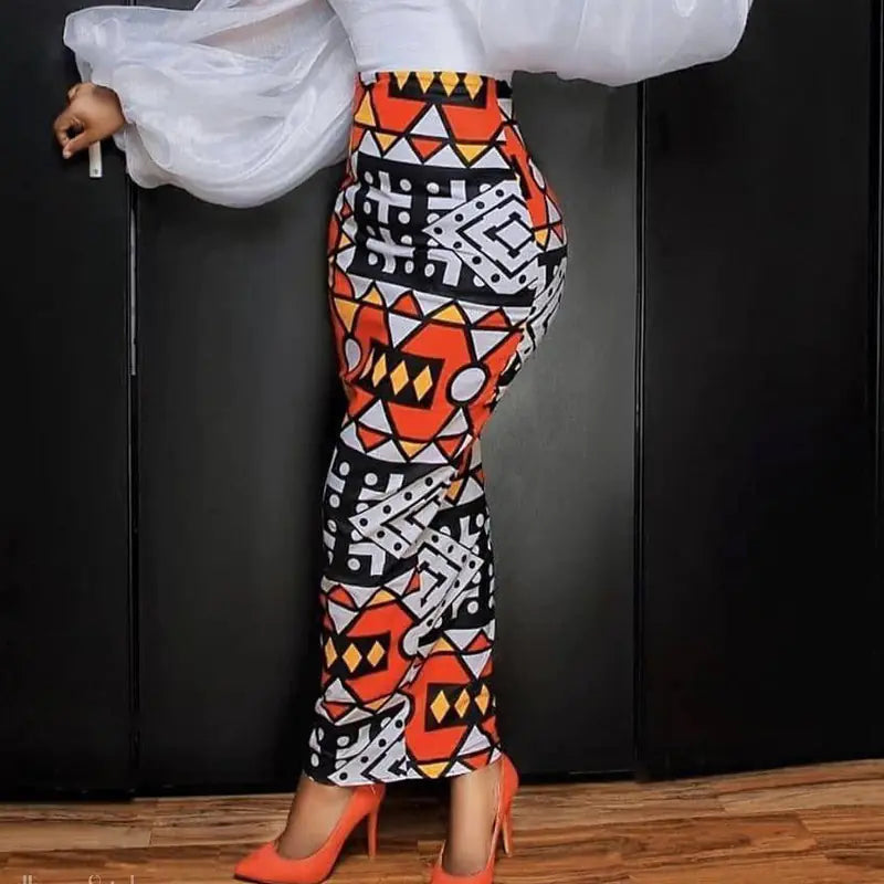 High Waist Large Size Slim Geometric Print Skirt