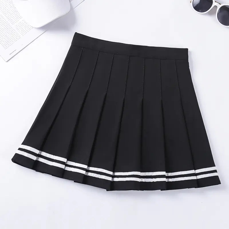 Navy Style Half-Length Striped Elastic Waist Skirt