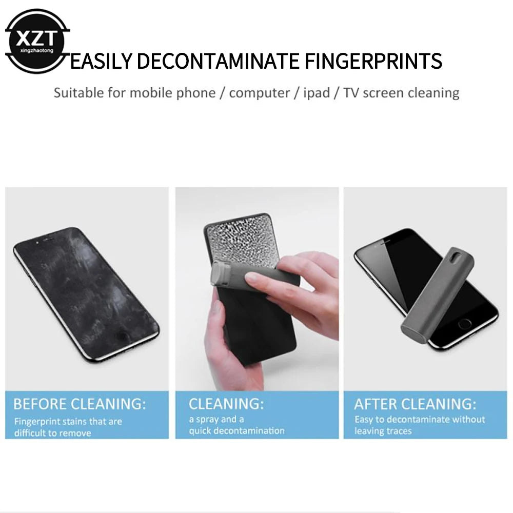 2 in1 Phone Screen Cleaner Spray Bottle Computer Mobile Phone Screen Dust Removal Tool Microfiber Cloth Set Tool Without Liquid